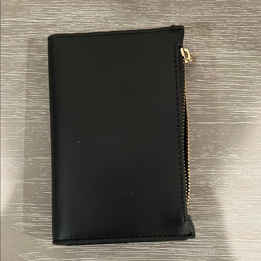 Slim Black Wallet with Gold Zipper